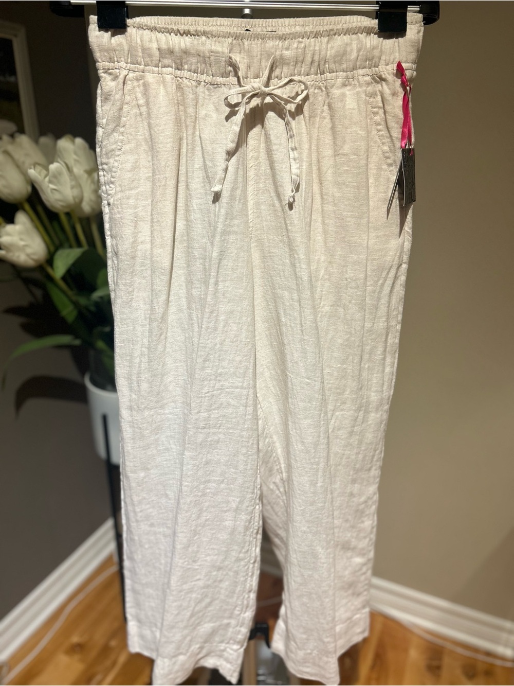 Christian Siriano NWT Cream Linen-Blend Wide Leg Pants
